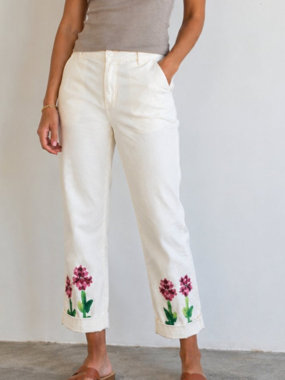 Liz Claiborne NWT Hand Painted Floral Cottage Core Cropped Pants Ankle Size 14